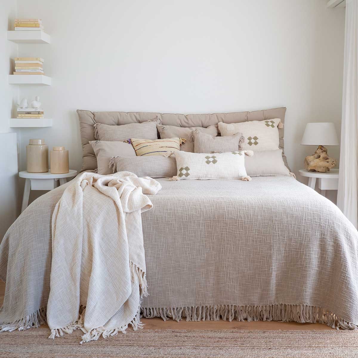 200 x 250 cm frange fatte a mano ideale per letto e divano Copriletto Atil di alta qualità 100% cotone Belle Living 